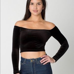 american apparel off shoulder velvet crop top